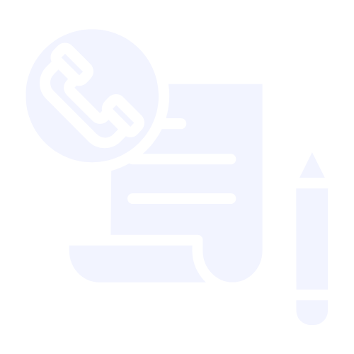 Complaint management icon showing pen, paper, and phone representing customer issue recording and resolution support